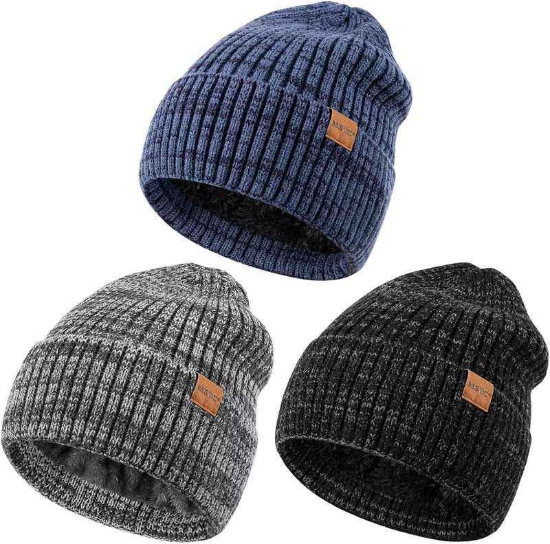 MSDC 3 Pack Winter Hats for Men, Warm Fleece Lined Beanie for Men Women, Fashionable Knit Hat Skull Cap for Cold Weather - Image 1